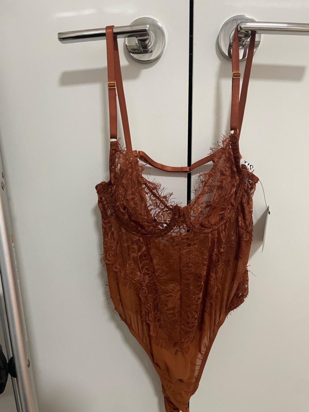 JLUXLABEL Rust Lace Sheer Bodysuit